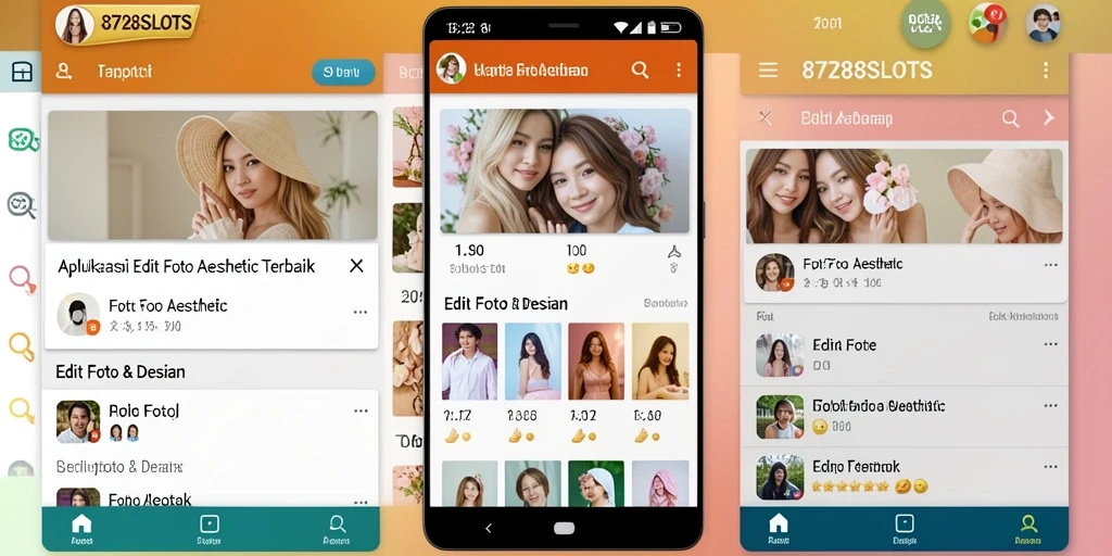 Antarmuka aplikasi 8728SLOTS dengan fitur Edit Foto Aesthetic.
