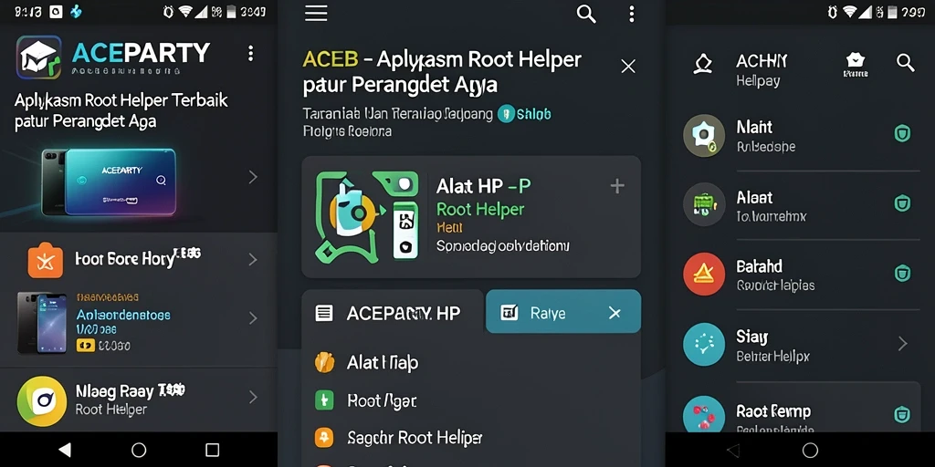 Screenshot utama ACEPARTY menampilkan antarmuka Root Helper yang intuitif.