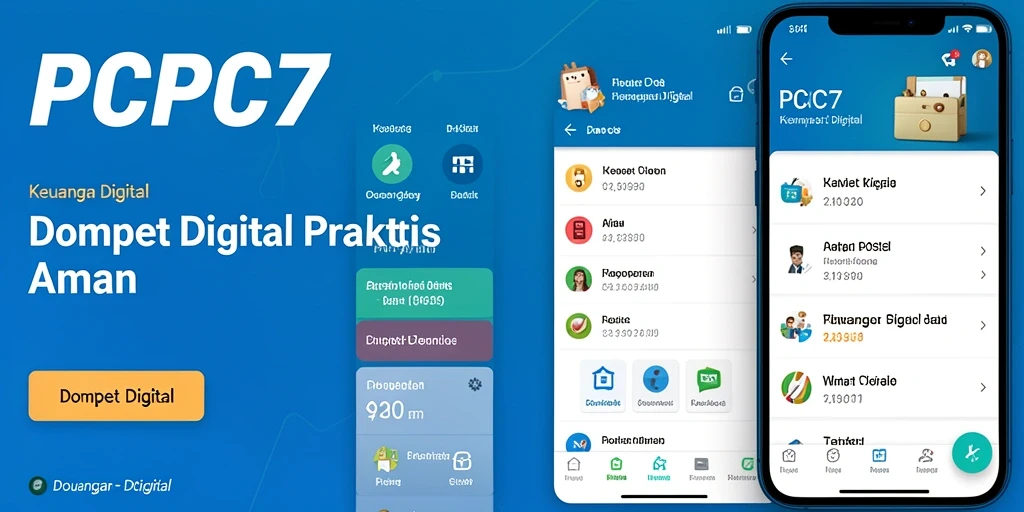 Tampilan antarmuka aplikasi Dompet Digital PCPC7 yang modern dan user-friendly.