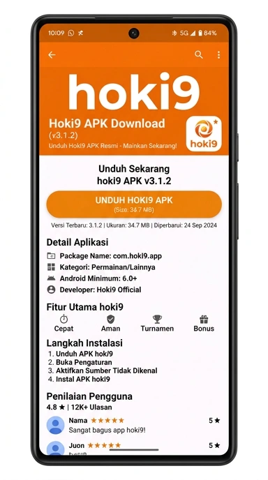 Tampilan halaman APK hoki9